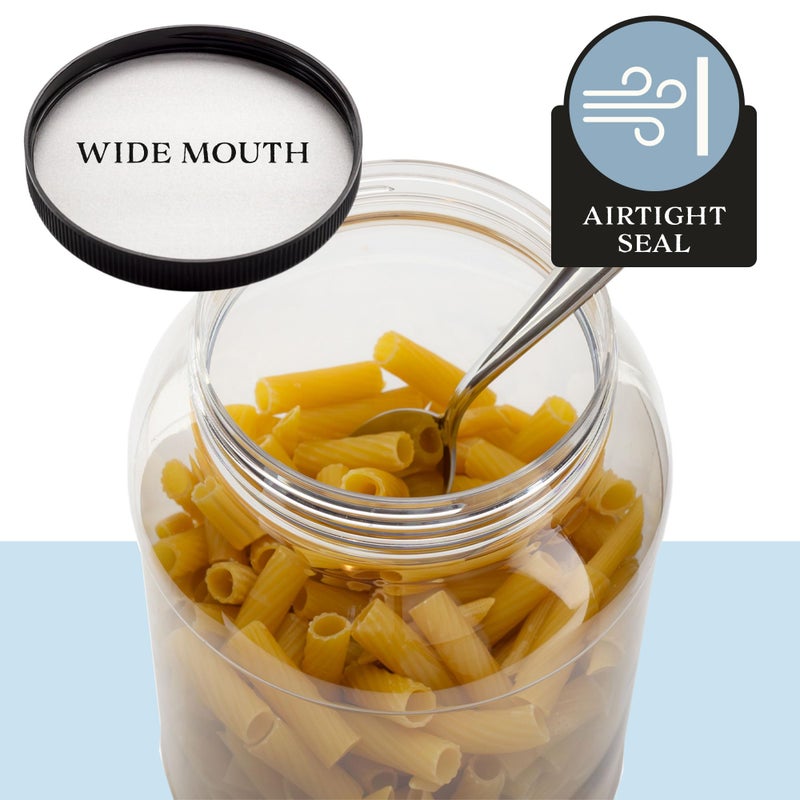 Cornucopia Brands Gallon Plastic Jars (2-Pack); Clear Round Containers w/Black Ribbed Lids, BPA-Free 4-Quart Large Size - Image 4